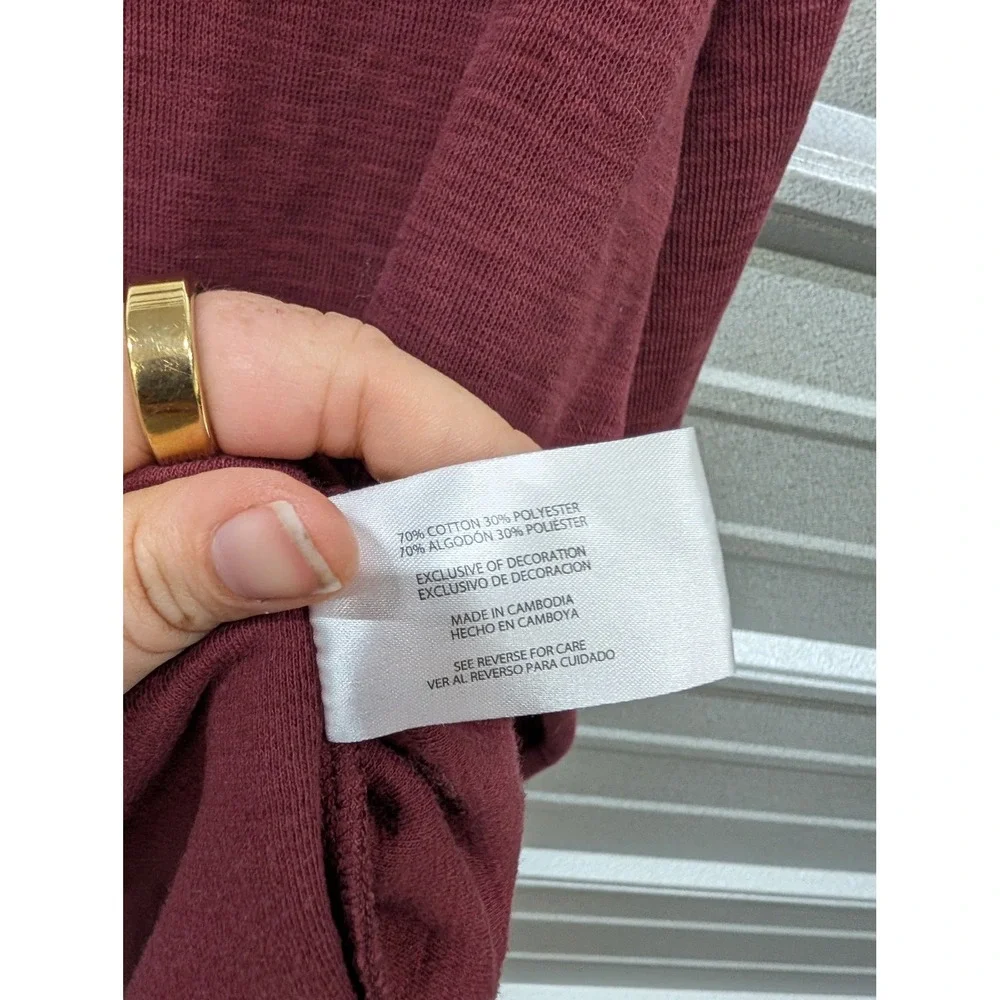 Banana Republic Men's Burgundy Slub Knit Raglan Long Sleeve Crewneck Shirt- XL